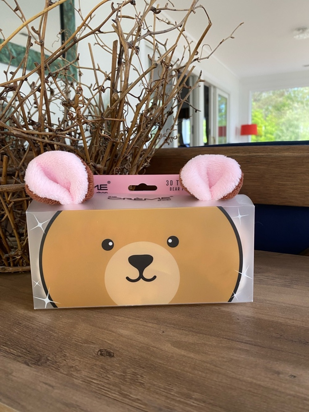 Plush Brown Bear Headband with Pink Ears - Kids Bath & Hair Accessory
